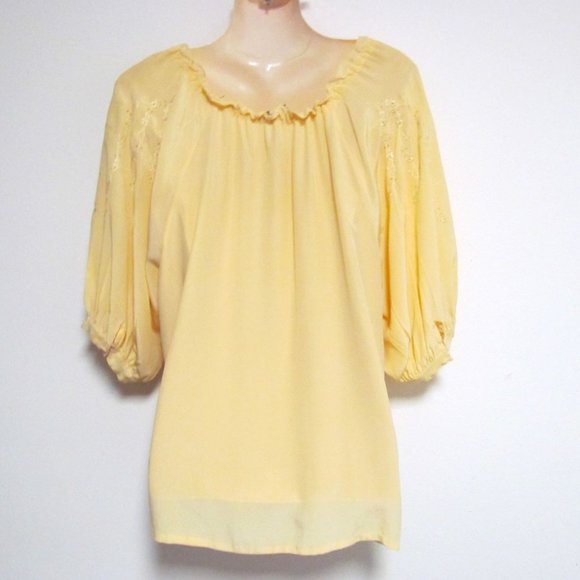Pierre Cardin Yellow Silk Peasant Blouse - Picture 4 of 12